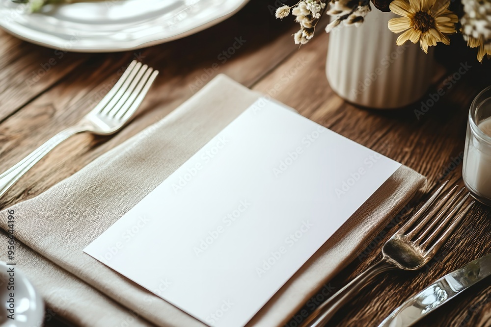 Blank menu card mockup for table place settings, or reserve for wedding invitations and special events. Blank menu card mockup for table place settings, or reserve for wedding invitations and special events.