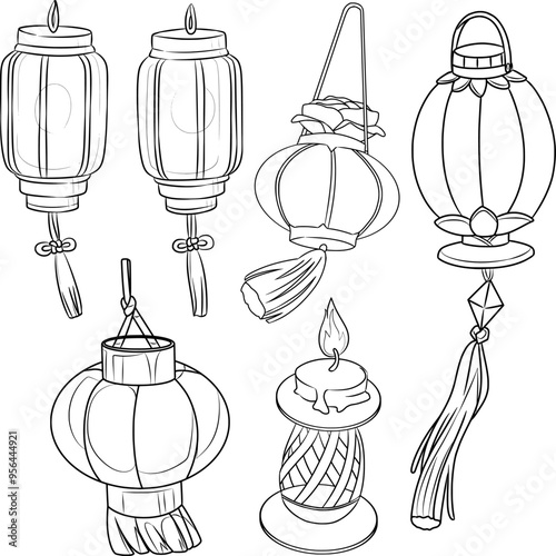 collection of vector lanterns of various shapes, for the lantern festival