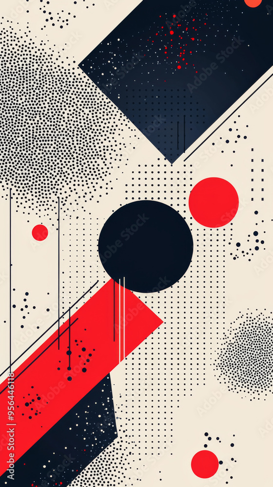 Obraz premium A black and white abstract painting with red and blue splatters
