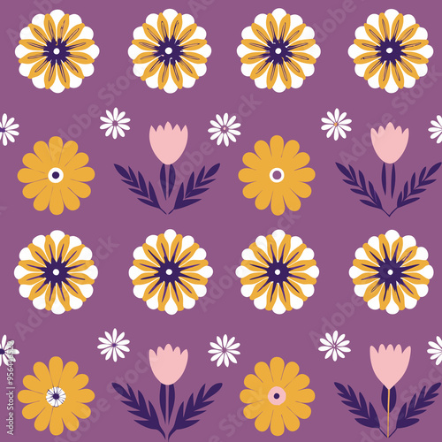 Wallpaper Mural Vibrant seamless floral vector pattern with pink blossoms, a delightful summer garden design for textile and wallpaper Torontodigital.ca