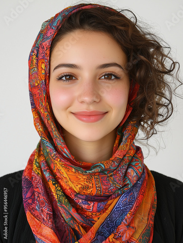 A young woman with curly ha...