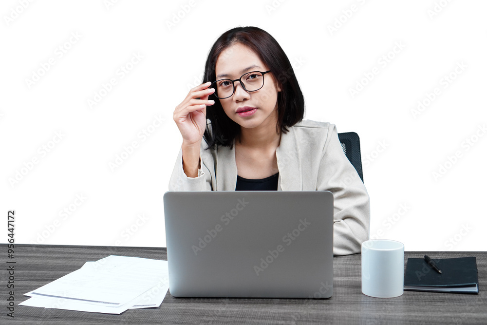 Woman at an office desk isolated transparent Woman at an office desk isolated transparent