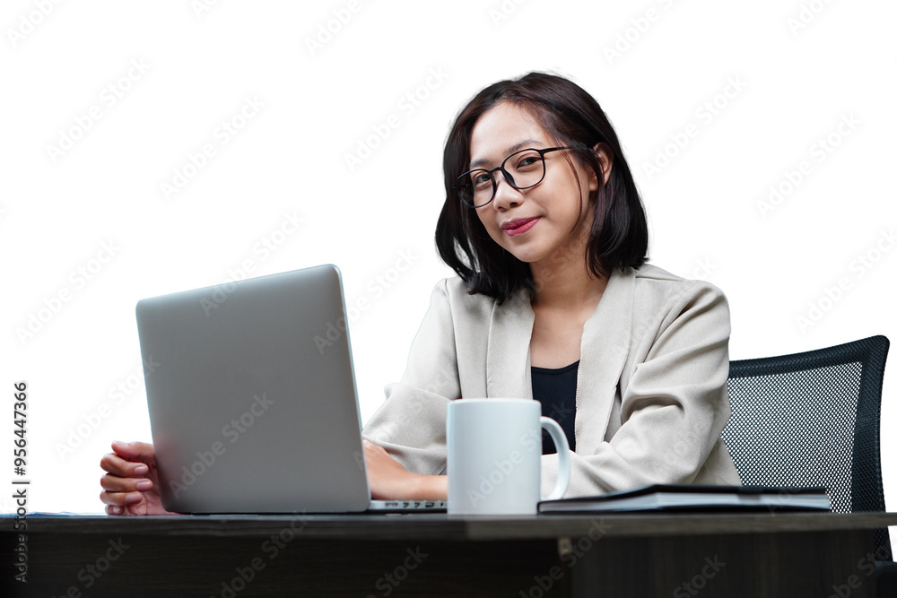 Woman at an office desk isolated transparent Woman at an office desk isolated transparent