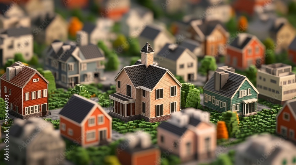 A vibrant neighborhood scene showcasing model houses with varied architecture, surrounded by lush greenery and autumn colors. A vibrant neighborhood scene showcasing model houses with varied architecture, surrounded by lush greenery and autumn colors.