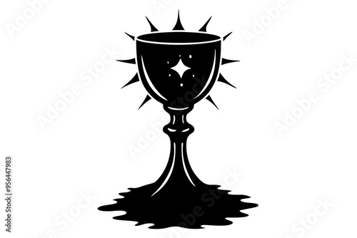 Vectorized drawing of a sacred chalice with divine host. Vector.