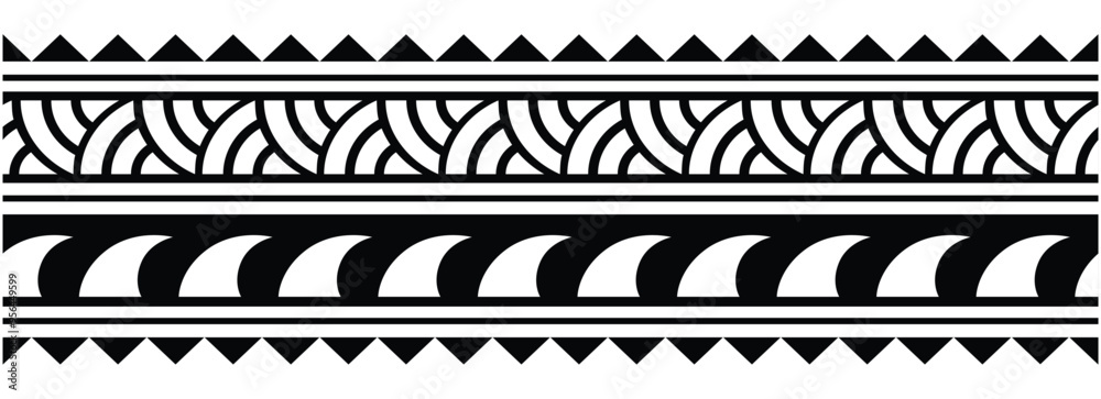 Polynesian tattoo tribal band design. Samoan tattoo tribal ornament border.
Decorative seamless pattern. Polynesian tattoo tribal band design. Samoan tattoo tribal ornament border.
Decorative seamless pattern.