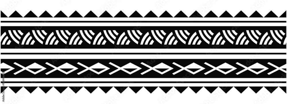 Polynesian tattoo tribal band design. Samoan tattoo tribal ornament border.
Decorative seamless pattern. Polynesian tattoo tribal band design. Samoan tattoo tribal ornament border.
Decorative seamless pattern.