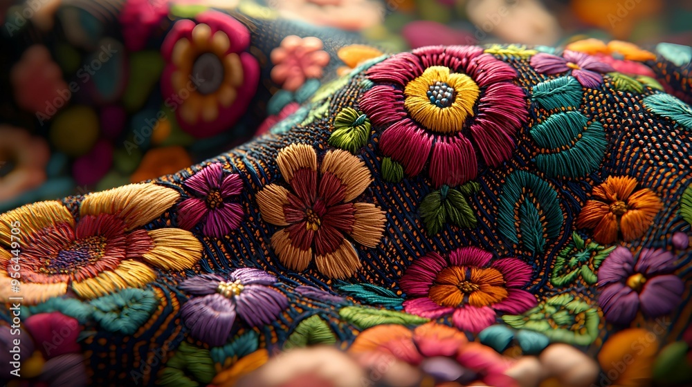 Close-up of a beautifully embroidered fabric.