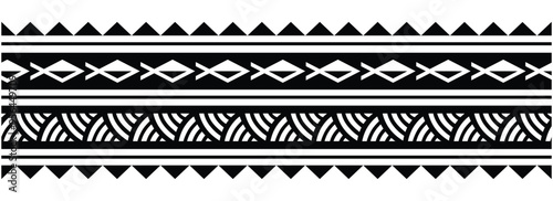 Polynesian tattoo design tribal border. Tribal design ethnic ornament maori band. Samoan Tattoo ribbon sleeve bracelet. Fabric seamless isolated hawaiian armband pattern on white background.