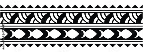 Polynesian pattern tribal tattoo border. Tribal tattoo geometric fore arm samoan band. Tattoo eps forearm samoan sleeve bracelet. Fabric seamless isolated hawaiian pattern on white background.