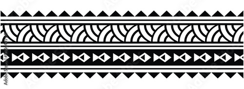 Polynesian pattern tribal tattoo border. Tribal tattoo geometric fore arm samoan band.Tattoo eps forearm samoan sleeve bracelet.Fabric seamless isolated hawaiian pattern on white background.