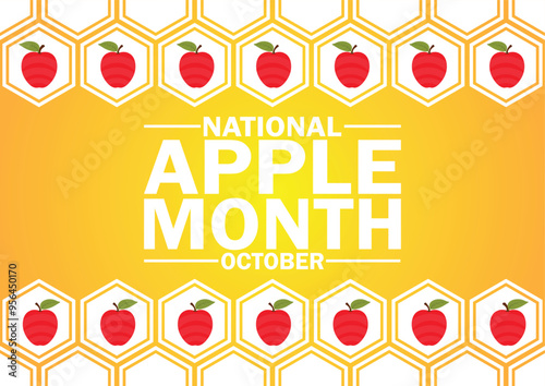 National Apple Month October Vector illustration. Holiday concept. Template for background, banner, card, poster with text inscription