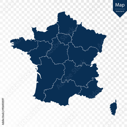Transparent - High Detailed Blue Map of France. Vector eps10.	

