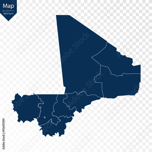 Transparent - High Detailed Blue Map of Mali. Vector eps10.	
