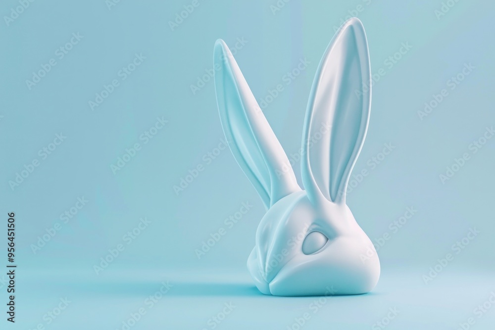White rabbit ear on pastel blue background. Easter day. 3d rendering, camera panning around the rabbit ear White rabbit ear on pastel blue background. Easter day. 3d rendering, camera panning around the rabbit ear