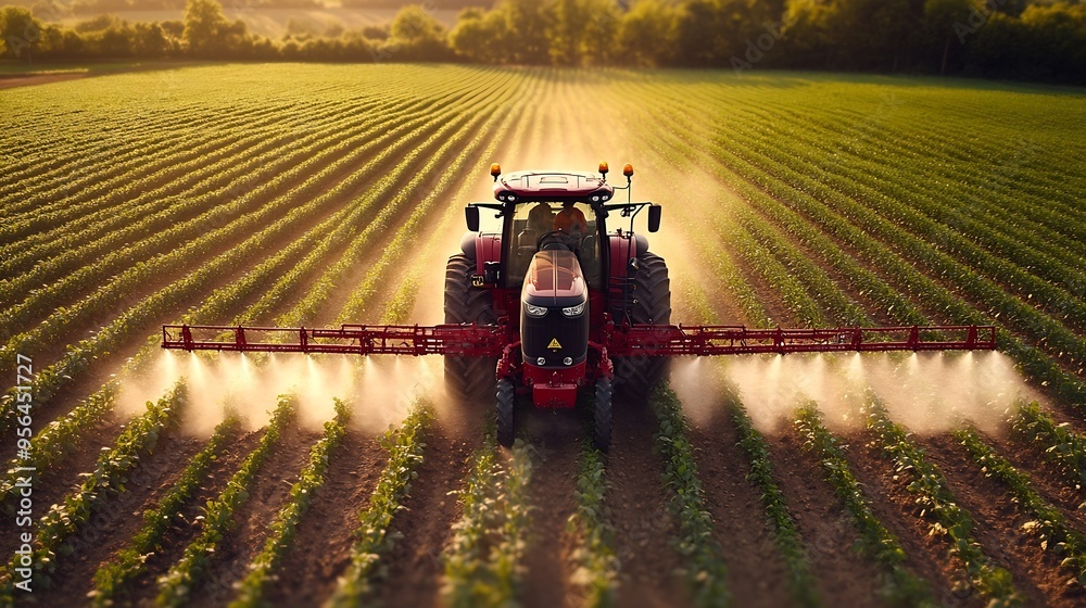 Field Getting Sprayed Aerial video of tractor spraying soil and young crop in springtime in ...