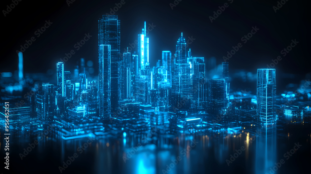 Blue neon night scene of a futuristic city Blue neon night scene of a futuristic city