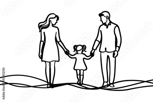 vector icon in flat single line style on white background with image of family holding hands 