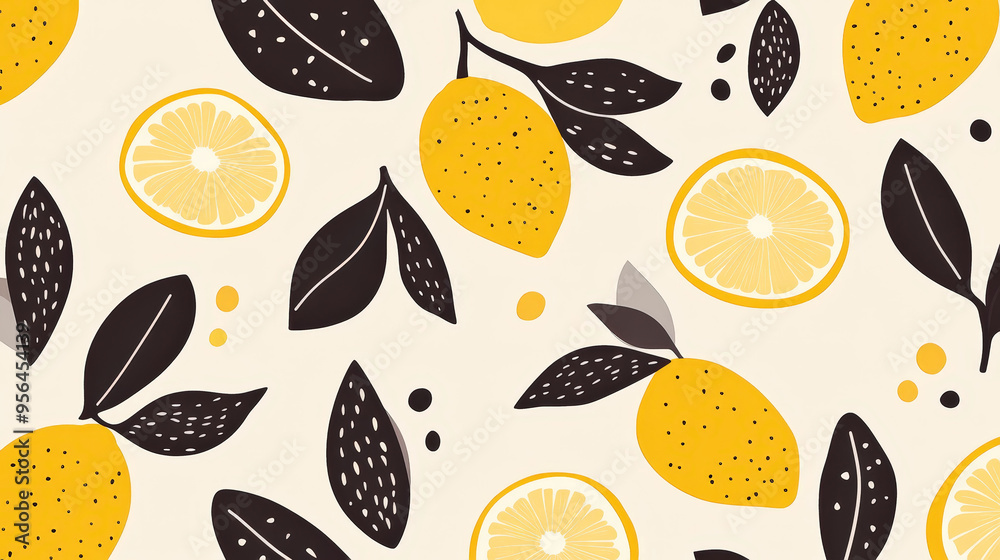 Trendy playful lemons pattern, hand drawn, minimalist, rich brown and golden yellow. Wallpapers. Generative AI Trendy playful lemons pattern, hand drawn, minimalist, rich brown and golden yellow. Wallpapers. Generative AI