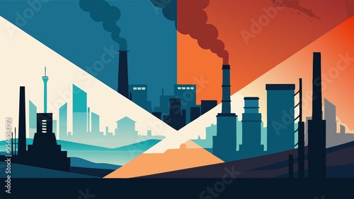 Industrial Cityscape with Smoke and Pollution