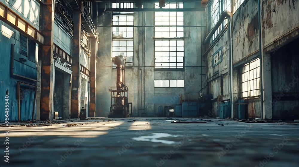 Old industrial hall in abandoned factory : Generative AI