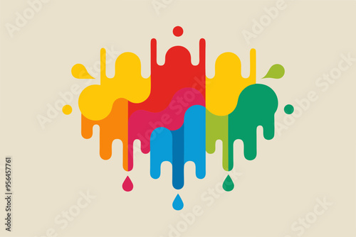 Brightly colored paint drips seamless patterns on white background