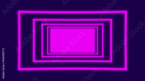 Endless Loop Abstract Sci-Fi Animation of Neon Geometric Shapes and Glowing Square Tunnel in 4K