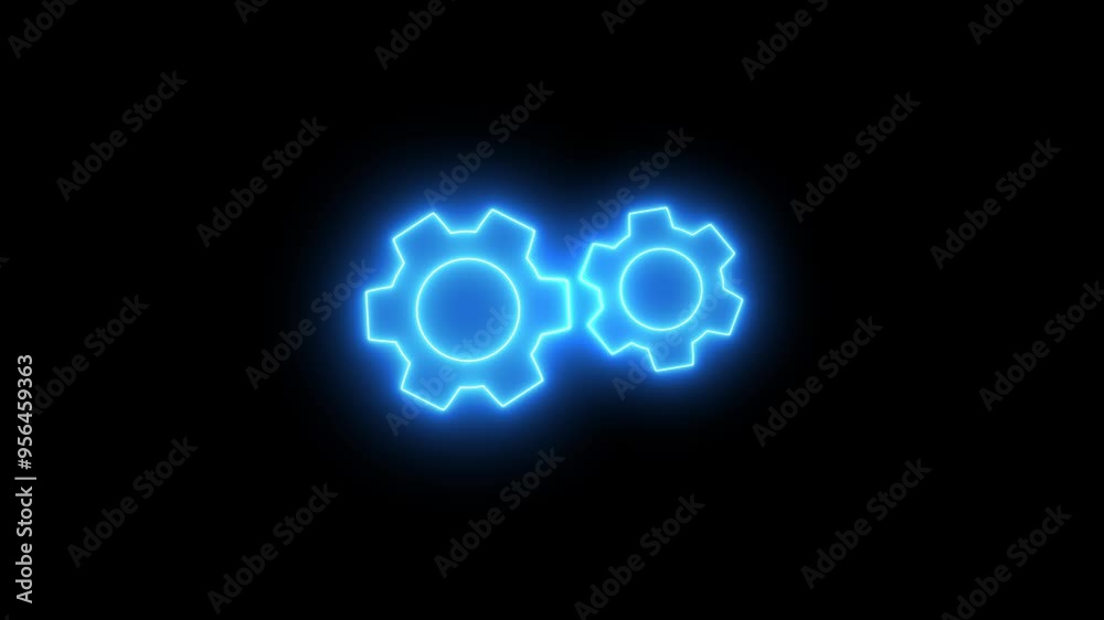 Glowing neon line setting icon with spinning gears icon animated. Settings icon animation isolated on black background. Technology setting icon concept.