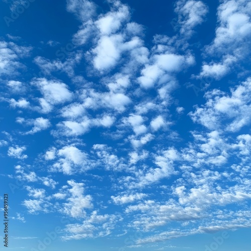 A vibrant blue sky dotted with fluffy white clouds.