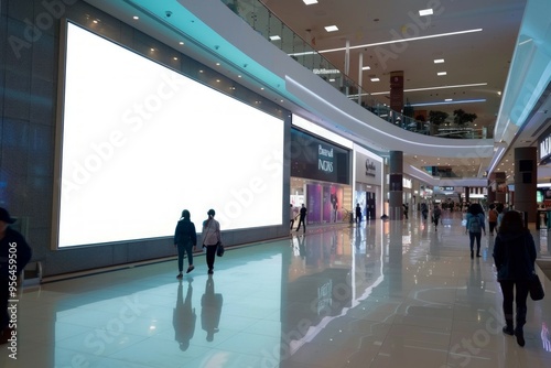 Indoor shopping mall advertising billboard, large video promotion LED white screen in public space photo