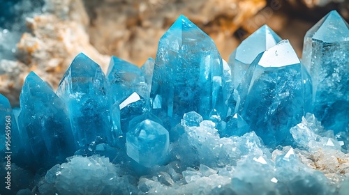 Aquamarine crystal mineral stone Gems Mineral crystals in the natural environment Texture of precious and semiprecious stones shiny surface of precious stone : Generative AI photo