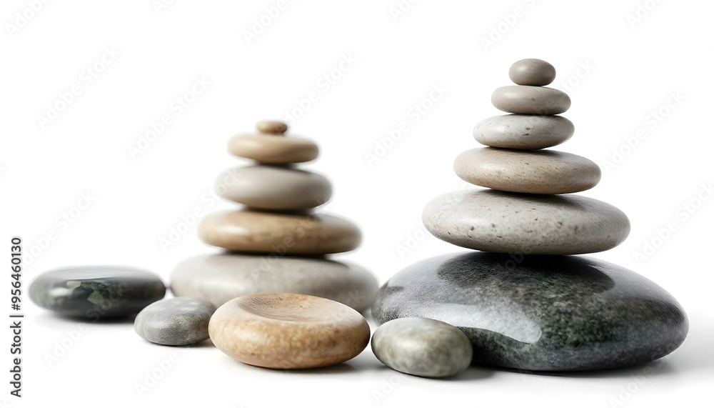 Peace and relaxation, zen stones isolated on a white background with copy space