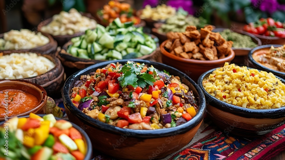 Food buffet peruvian table Assorted dishes gourmet cuisine Peru traditional : Generative AI