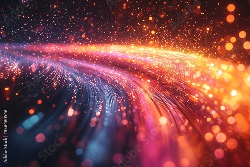 Dynamic abstract representation of colored electric cables and LED lights, ideal for technology business themes, digital marketing, and innovation trends with copy space.