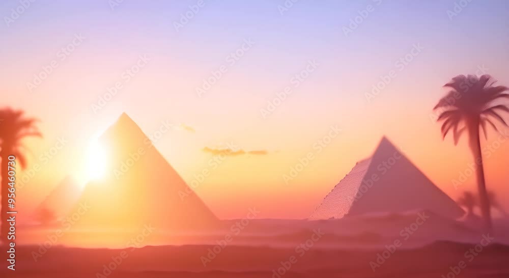 Landscape with ancient Egyptian pyramids sky and sunset The concept of ancient history 4k animation Landscape with ancient Egyptian pyramids sky and sunset The concept of ancient history 4k animation
