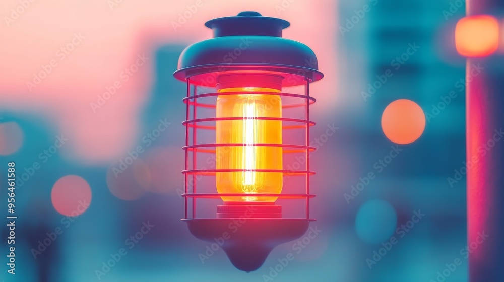 A vibrant lantern glowing in warm hues against a blurred urban backdrop, creating a captivating evening ambiance. A vibrant lantern glowing in warm hues against a blurred urban backdrop, creating a captivating evening ambiance.