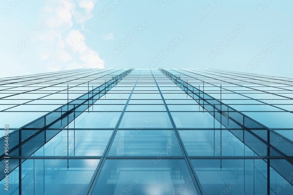 3d render of morning view to perspective glass building, camera panning from left to right, showcasing the entire building's architecture 3d render of morning view to perspective glass building, camera panning from left to right, showcasing the entire building's architecture