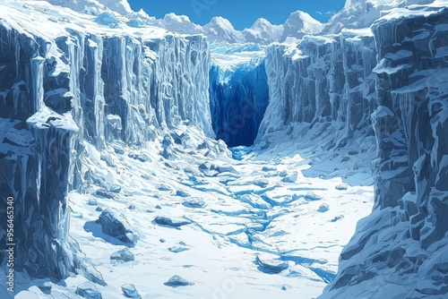 A Deep Glacial Crevice in a Snowy Mountain Range