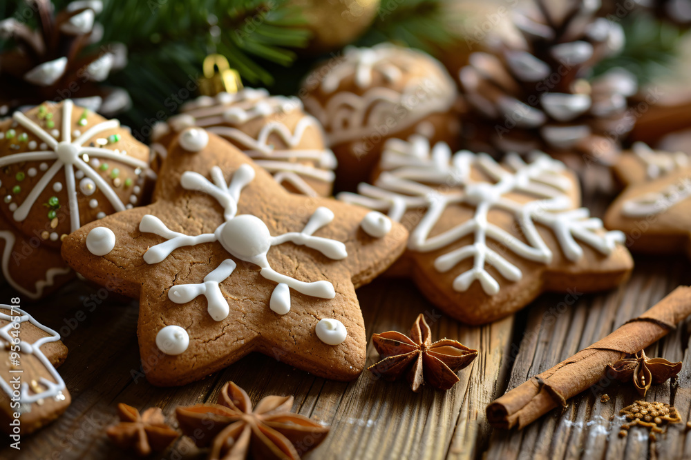 many beautiful gingerbreads on wooden table with copy space many beautiful gingerbreads on wooden table with copy space