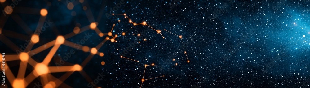 abstract technology network background with blurry orange lights and blue space, concept of digital connectivity and innovation. abstract technology network background with blurry orange lights and blue space, concept of digital connectivity and innovation.