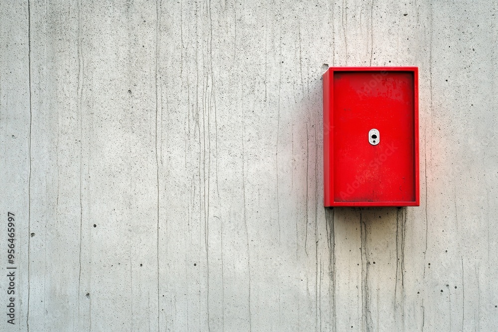 A red fire alarm box mounted on the wall, designed to alert security for evacuation and protection in case of emergency. A red fire alarm box mounted on the wall, designed to alert security for evacuation and protection in case of emergency.