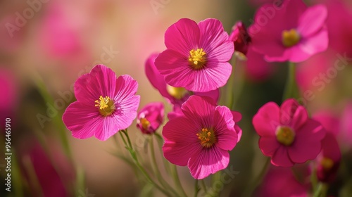 Vibrant pink flowers blooming in a sunny garden setting during spring