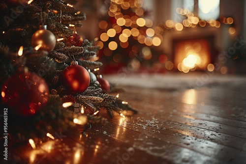 stock photo features a grungy Christmas-themed room interior, creating a unique and atmospheric setting for holiday-themed designs and concepts  photo