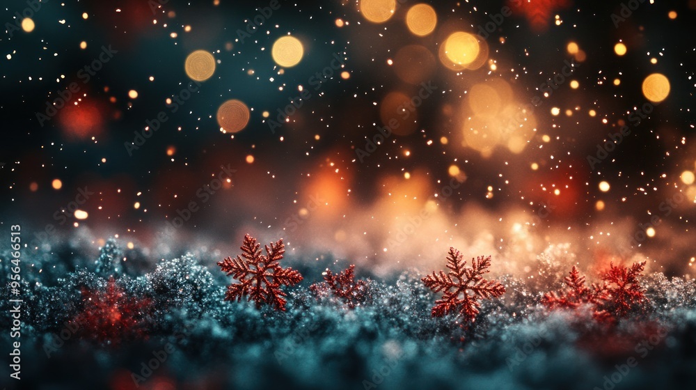 A festive Christmas night with glowing red and green snowflakes. A festive Christmas night with glowing red and green snowflakes.