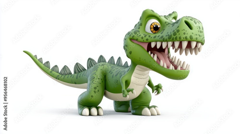 Fototapeta premium Bold and Vibrant Cartoon T Rex Roaring with Fierce Expression on Clean White Background