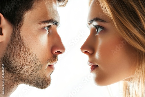 Close-up of man and woman facing each other