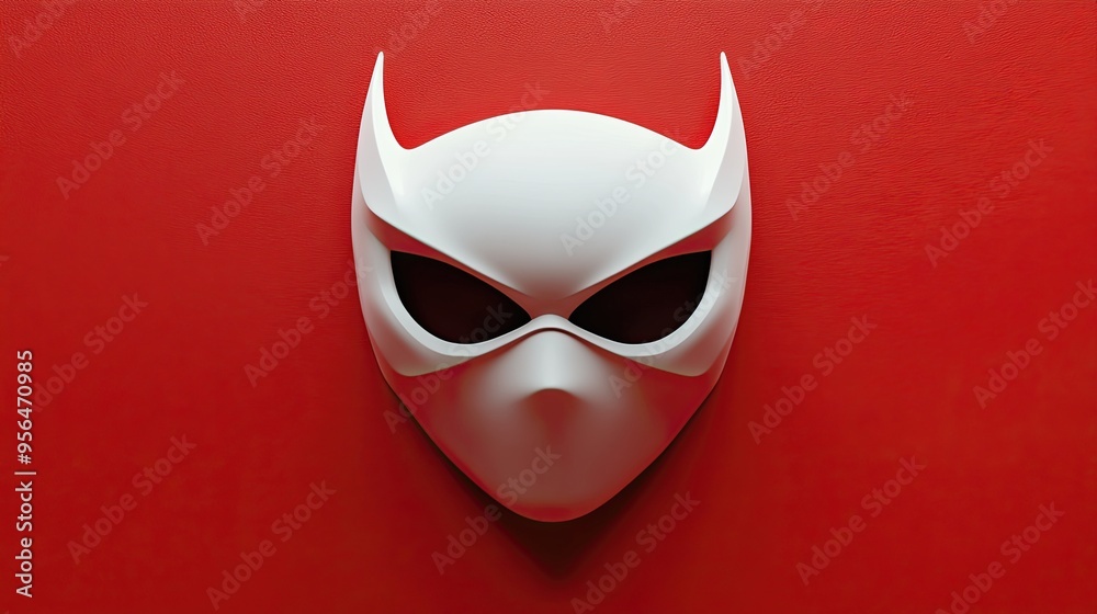 White superhero mask with black eyes on red background. White superhero mask with black eyes on red background.