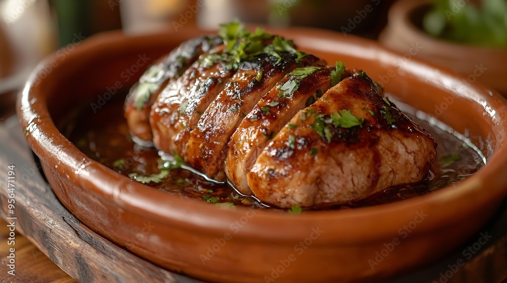 pork leg with vinegar in a clay plate typical mexican food : Generative AI