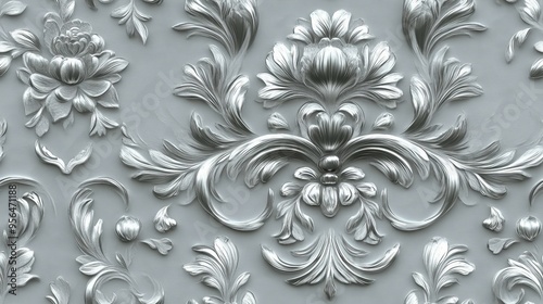 The elegant silver floral pattern features delicate and gorgeous design, showcasing a luxurious and elegant style. Very suitable for high-end decoration, fashion, and textile applications