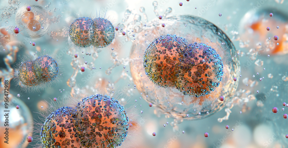 Naklejka premium Gonorrhea bacterium Neisseria gonorrhoeae, diplococci structure. Diplococcus bacteria, pathogenic microorganism causing sexually transmitted infection. STD disease diagnosis, treatment. Medical 3D